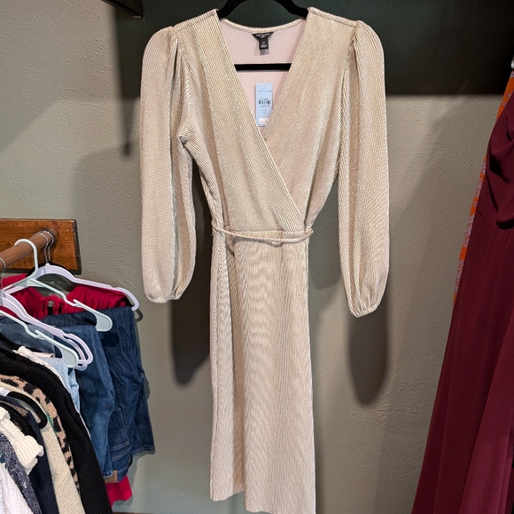 Gold Shimmer Pleated Dress - Picture 2 of 4